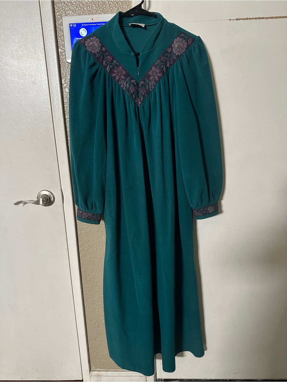 Vintage Vanity Fair Deep Teal Nightgown Dress with Floral Trim Sz S